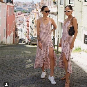 Song of style pink check midi dress